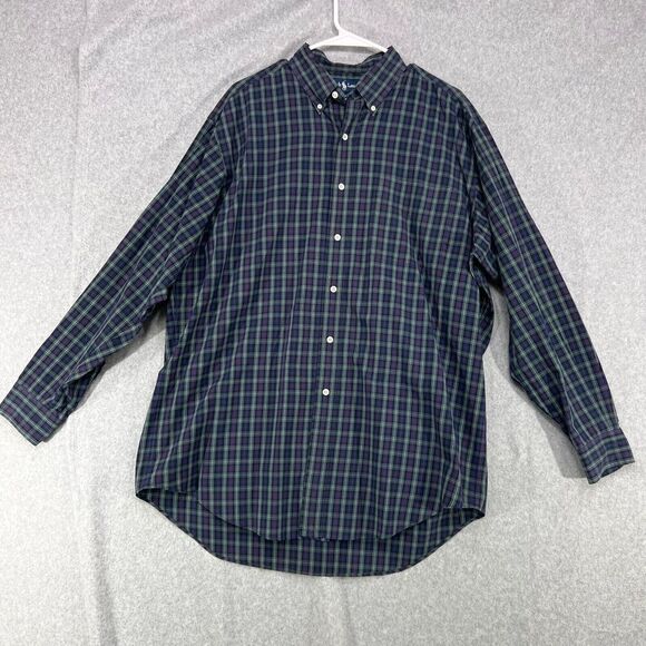 Ralph Lauren Yarmouth Shirt Mens Size 16-33 Long Sleeve Button Front Blue Plaid - Picture 1 of 12
